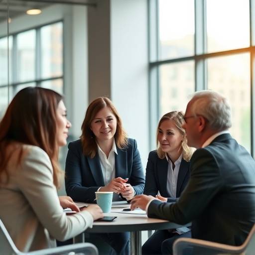 Image d'une réunion d'affaires avec des participants engagés dans une discussion, mettant en évidence l'importance de la communication dans le milieu professionnel.